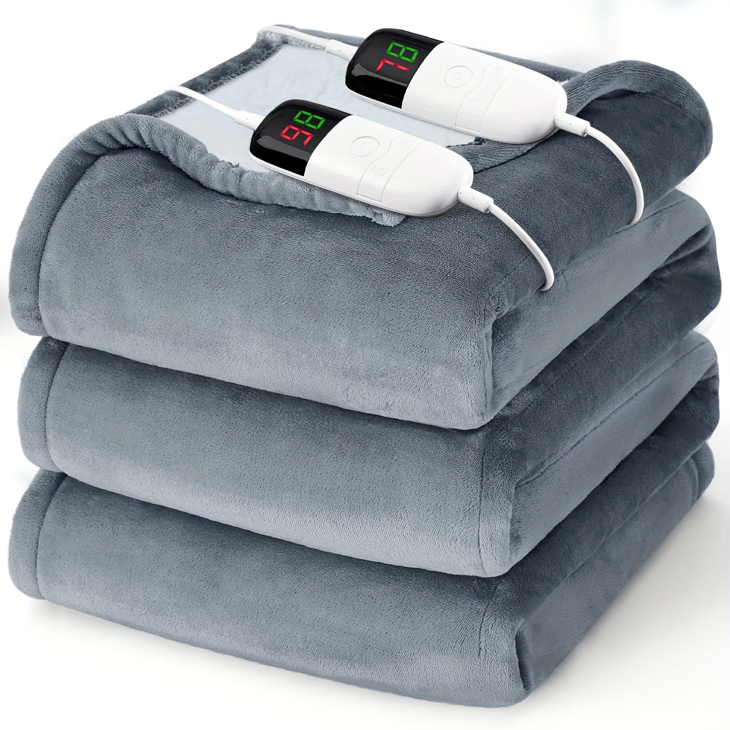 Queen/King Heated Blanket, Electric Heated Blanket, Independent Temperature A/B Zones with Dual Controllers, Heating Bed Blankets with 10 Heating Levels, 1/2/4/6/8 Hours Auto Off, Fast Heating Over, Soft Warm Flannel, Gray, 8