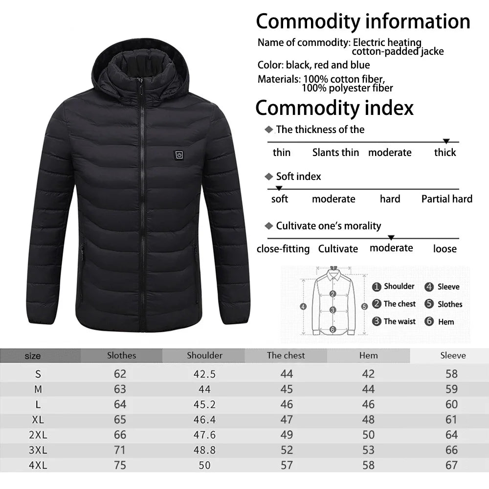 Winter  heating Jacostat Hooded Heat Clothing