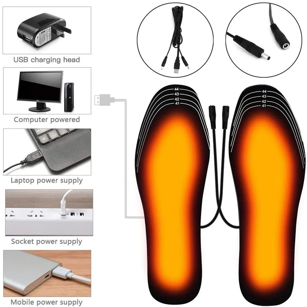 USB Rechargeable Heated Insoles Size 35-46 DIY Customizable Electric Heated Shoes Pad for Outdoor Skiing Winter Foot Warmers