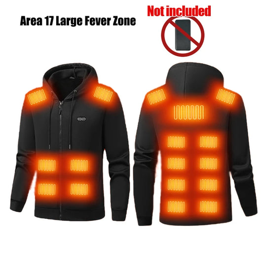 Winter Hoodie Jacket That Will Heat Windproof 17 Zones Electric Heated Hoodies Jackets Male Zipper Hoodie Winter Warm Sweatshirt