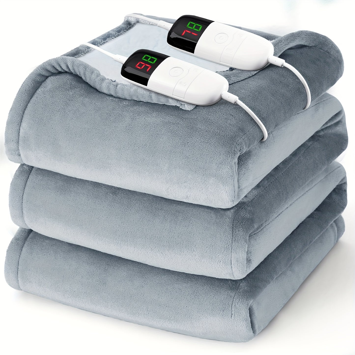 Queen/King Heated Blanket, Electric Heated Blanket, Independent Temperature A/B Zones with Dual Controllers, Heating Bed Blankets with 10 Heating Levels, 1/2/4/6/8 Hours Auto Off, Fast Heating Over, Soft Warm Flannel, Gray, 8